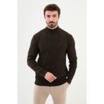 Desenli Kahverengi Slim Fit Yarım Balıkçı Yaka Erkek Triko Kazak
