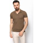 Desenli Kamel Rengi Slim Fit Apaç Yaka Erkek T-Shirt - 2XL