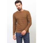 Desenli Kamel Rengi Slim Fit Bisiklet Yaka Erkek Kazak