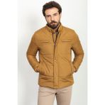 Desenli Kamel Rengi Slim Fit Hakim Yaka Kapitone Erkek Mont - 54