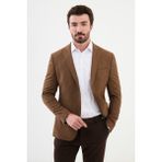 Desenli Kamel Rengi Slim Fit Mono Yaka Yün Erkek Ceket - 52