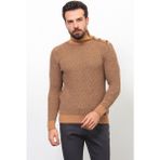Desenli Kamel Rengi Slim Fit Tam Balıkçı Yaka Yün Erkek Kazak - XL