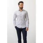 Desenli Kamel Renk Slim Fit Erkek Gömlek - 2XL - Beyaz - Camel