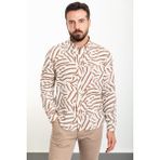Desenli Kamel Slim Fit Uzun Kollu Erkek Gömlek - Camel - Ekru