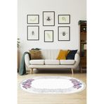 Desenli Keçe Tabanlı Saçaklı Dijital Oval Halı 400625-K-S-Oval, Mürdüm, 160 x 230