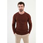 Desenli Kiremit Rengi Slim Fit Bisiklet Yaka Erkek Triko Kazak - XL