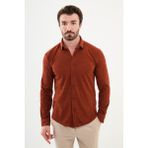 Desenli Kiremit Rengi Slim Fit Erkek Gömlek - XL
