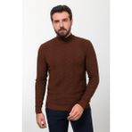 Desenli Kiremit Slim Fit Yarım Balıkçı Yaka Yün Erkek Triko Kazak