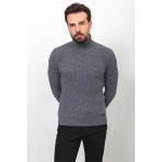 Desenli Koyu Gri Slim Fit Tam Balıkçı Yaka Yün Erkek Kazak