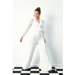 Desenli Kruvaze Bodysuit Bluz - EKRU