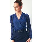 Desenli Kruvaze Bodysuit Bluz - LACİVERT