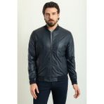 Desenli Lacivert Renk Slim Fit Hakim Yaka Erkek Mont - 48