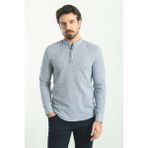 Desenli Lacivert Renk Slim Fit Hakim Yaka Uzun Kollu Erkek Gömlek - 2XL - Lacivert-Ekru