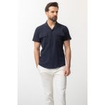 Desenli Lacivert Renk Slim Fit Kısa Kollu Apaç Yaka Erkek Gömlek