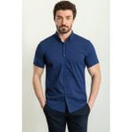 Desenli Lacivert Renk Slim Fit Kısa Kollu Erkek Gömlek - XL
