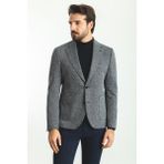 Desenli Lacivert Renk Slim Fit Mono Yaka Yün Erkek Ceket - 50
