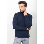 Desenli Lacivert Renk Slim Fit Tam Balıkçı Yaka Yün Erkek Kazak - 2XL