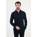 Desenli Lacivert Slim Fit Erkek Gömlek - 2XL