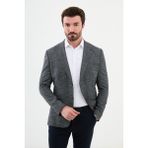 Desenli Lacivert Slim Fit Mono Yaka Klasik Yün Erkek Ceket - 48