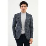 Desenli Lacivert Slim Fit Mono Yaka Yün Erkek Ceket - 48