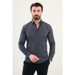 Desenli Lacivert Slim Fit Pamuk Erkek Gömlek - XL