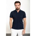 Desenli Lacivert Slim Fit Polo Yaka Erkek T-Shirt - 2XL