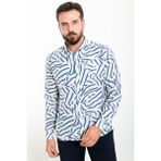 Desenli Lacivert Slim Fit Uzun Kollu Erkek Gömlek - XL - Lacivert-Ekru