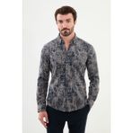Desenli Lacivert Slim Fit Yün Erkek Gömlek