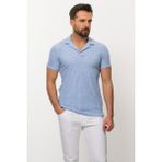 Desenli Mavi Renk Slim Fit Apaç Yaka Erkek T-shirt - 2XL