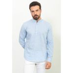 Desenli Mavi Renk Slim Fit Hakim Yaka Keten Erkek Gömlek
