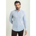 Desenli Mavi Renk Slim Fit Uzun Kollu Keten Erkek Gömlek - 2XL