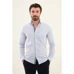 Desenli Mavi Slim Fit Pamuk Erkek Gömlek - 2XL