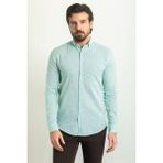 Desenli Mint Yeşil Rengi Slim Fit Uzun Kollu Keten Erkek Gömlek - XL - Mint Yeşili