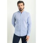 Desenli Saks Rengi Slim Fit Uzun Kollu Keten Erkek Gömlek - 2XL - Beyaz - Saks