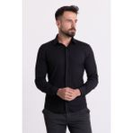 Desenli Siyah Renk Slim Fit Gizli Düğmeli Klasik Erkek Gömlek - 2XL