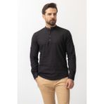 Desenli Siyah Renk Slim Fit Hakim Yaka Keten Erkek Gömlek