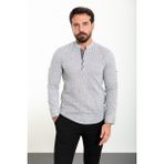 Desenli Siyah Renk Slim Fit Hakim Yaka Uzun Kollu Erkek Gömlek - Siyah - Ekru