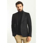 Desenli Siyah Renk Slim Fit Mono Yaka Yün Erkek Ceket - 54