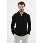 Desenli Siyah Slim Fit Erkek Gömlek - 2XL