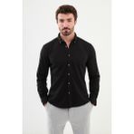 Desenli Siyah Slim Fit Erkek Gömlek - XL