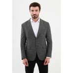 Desenli Siyah Slim Fit Mono Yaka Klasik Yün Erkek Ceket - 54