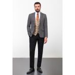 Desenli Siyah Slim Fit Mono Yaka Kombinli Yün Erkek Takım Elbise - 48 - 6 Drop