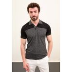 Desenli Siyah Slim Fit Polo Yaka Erkek T-Shirt - XL