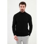 Desenli Siyah Slim Fit Yarım Balıkçı Yaka Erkek Triko Kazak