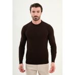 Desenli Slim Fit Bisiklet Yaka Erkek Kazak - Kahverengi - XL
