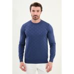 Desenli Slim Fit Bisiklet Yaka Erkek Triko Kazak - İndigo - 2XL