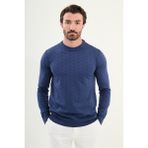 Desenli Slim Fit Bisiklet Yaka Erkek Triko Kazak - İndigo - XL