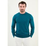 Desenli Slim Fit Bisiklet Yaka Erkek Triko Kazak - Petrol