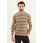 Desenli Slim Fit Bisiklet Yaka Şönil Kumaş Erkek Triko Kazak - Bej