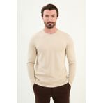 Desenli Slim Fit Bisiklet Yaka Uzun Kollu Erkek T-Shirt - Koyu Bej - 2XL